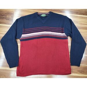 Vintage Y2K Ribbed Sweater Men's Size Medium Striped V Neck‎ Skater 90s Shirt